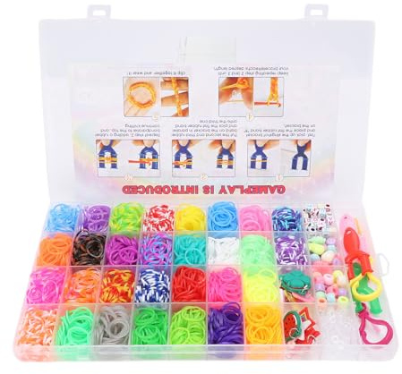 Asixxsix Loom Bands Kit, 1600 Gummibänder, 30 Farben, Gummiband-Armband-Kit mit Aufbewahrungsbox Loom-Armband-Herstellungsset mit Geformten Webstühlen, Haken, Clips, Perlen (TPR)