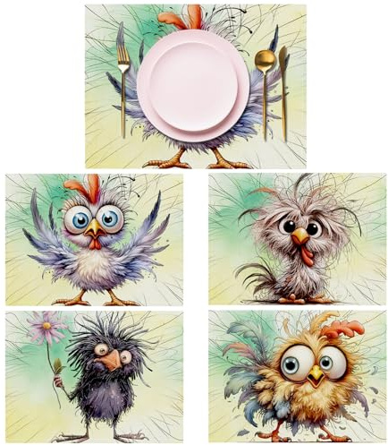 Lvjkes 4 Stück Tiere Platzset, 30 x 45 cm Tischsets Abwaschbar-SkurrilTiere | Handgenähte Bedruckte Tischsets, rutschfeste Tischset Platzsets aus Leinen, Geeignet für Küche, Wohnzimmer, Esszimmer, Bar