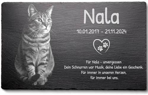 Personalisierter Gedenkstein für Hunde & Katzen mit eigenem Foto – Tiergrabstein 30x20cm – Wetterfest & Frostsicher – Individueller Grabschmuck für Außen – Schiefergrabstein für Tiere