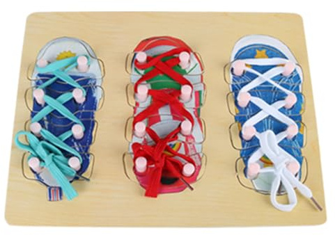 LLTCMYGS Montessori Schnürschuh-Spielset, Holzbrett zum Schnürübungen für Kleinkinder,Model b
