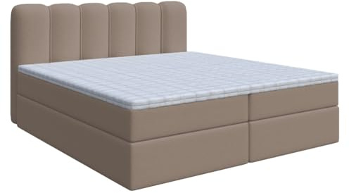 Boxspringbett LANDO, Kontinentalbett, Polsterbett, Doppelbett, Schlafzimmerbett, Bett mit Bettkasten, Modernes Ehebett, Hotelbett, Komfortbett, Gepolstertes Bett (Cappuccino: Fredo 05, 120x200 cm)