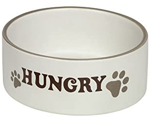 Nobbys Hungry Ceramic Dogs Bowl, Cream, 7-Inch