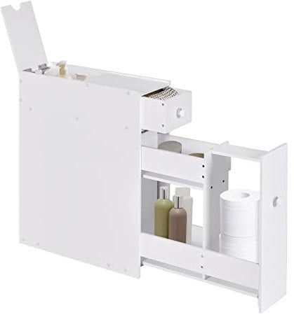 COSTWAY Nischenregal mit Schubladen, schmaler Nischenschrank aus Holz, Badschrank, Badregal, Seitenschrank, Küchenschrank, Mehrzweckschrank für Bad, Küche, Wohnzimmer, 16 x 48 x 58 cm (Weiß)