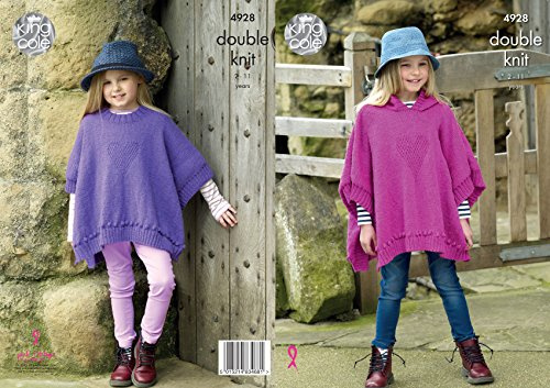 King Cole Kids Double Knitting Pattern Girls Round Neck or Hooded Heart Motif Ponchos (4928)