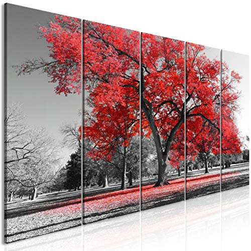 murando Quadro Albero 200x80 cm 5 pezzi Stampa su tela in TNT XXL Immagini moderni Murale Fotografia Grafica Decorazione da parete Alberi Natura nero bianco rosso c-B-0446-b-n