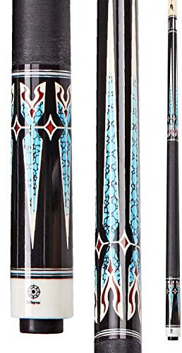 Collapsar CH04 - Taco de billar con funda suave, color enbony con turquesa y cocobolo dimond, mango de lino irlandés negro, palos de billar profesionales de 58 pulgadas