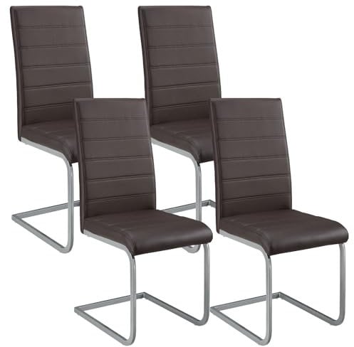 Juskys Freischwinger Schwingstuhl Vegas 4er Set - 4 Esszimmerstühle mit Rückenlehne, Küchenstühle aus Metall & Kunstleder - Stühle modern für Esszimmer, Wohnzimmer & Küche - Braun