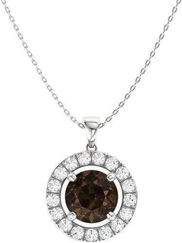 Diamondere Natural and Certified Gemstone and Diamond Halo Petite Necklace in 14k Solid Gold | 0.61 Carat Pendant with Chain, Rose Quartz, Quartz Diamond