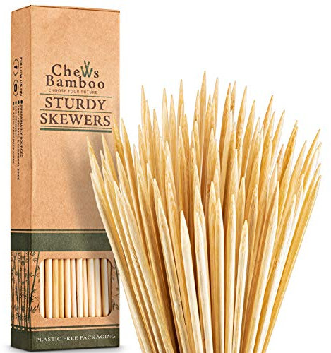 Chews Bamboo Skewers - 6 Inch, 4mm Thick Wooden Skewers for Grilling & Shish Kabob (100 Kebab Sticks per Box)