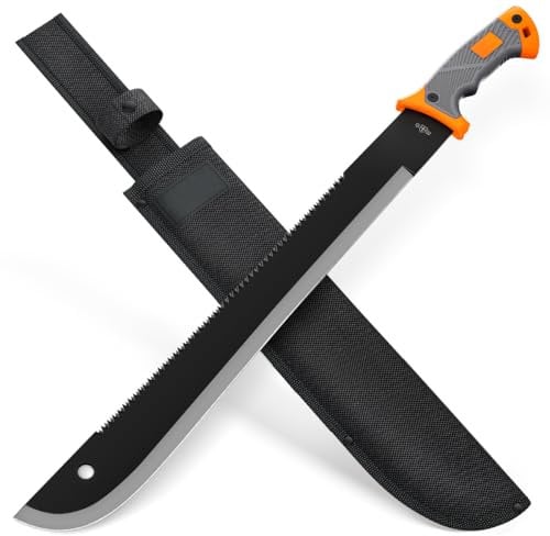 Machete with Saw - 25” Heavy Duty Tool & Sheath - Ergonomic No-Slip Handle - Survival Knife with Serrated Blade - Machetes for Bushcraft Outdoor Hunting Garden Cutting Trees and Yard Work 13153