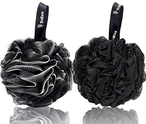 Éponge Fleur de Bain Fleur de douche exfoliante Eponge de Douche pour Hommes Femmes Noir Lot de 2