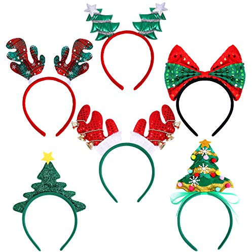 Ruisita 6er-Pack bunte Weihnachts-Stirnbänder Xmas Party Kostüm Stirnbänder Weihnachts Haarreif für Weihnachts-Party Zubehör