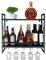 FLRH Metall-Mehrzweck-Regal zum Aufhängen, 60 cm, schwarz, Weinregale, Wandmontage, mit Glashalter, 2 Ebenen, Wandmontage, Flaschenhalter, Glasregal