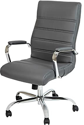 Flash Furniture Muebles Flash Silla de Oficina giratoria ejecutiva con Respaldo Alto con Marco de Metal y Brazos, Cuero, Gris Leathersoft/Chrome Frame, Set of 1