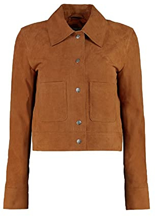 HiFacon - Giacca da donna in pelle scamosciata, colore: marrone, Marrone - Giacca in pelle scamosciata, S