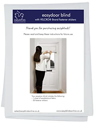 Easyblinds Easydoor blind for glazed doors, quick fix instant blind, white, half door wide width, self-adhesive attachments, cut to size and shape as required