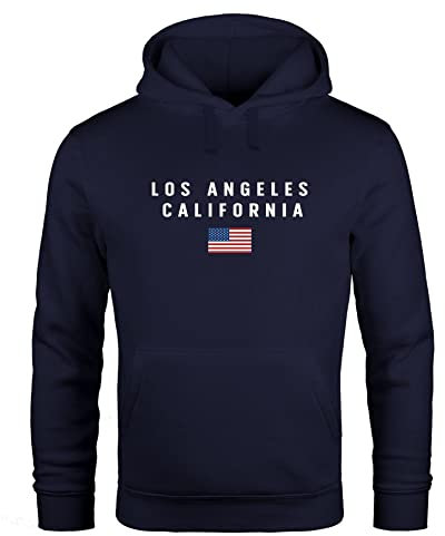 Neverless® Hoodie Herren Bedruckt Schriftzug California Los Angeles USA Amerika Flagge Fashion Streetstyle Navy M