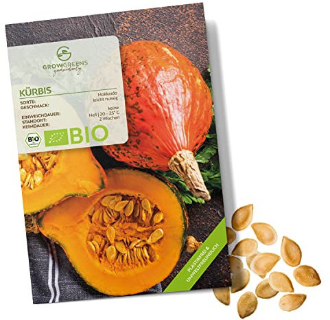 BIO Kürbis Samen (Hokkaido, 5 Korn) - Kürbis Saatgut aus biologischem Anbau ideal für die Anzucht im Garten, Balkon oder Terrasse