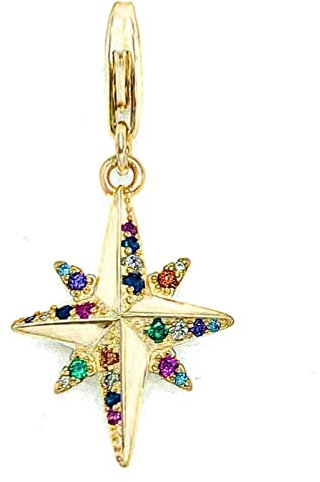 OYZY Colourful Star Gold Colour Mix Charm Pendant, Europe Jewelry Compass Rose Charm Pendant 925 Sterling Silver Jewellery Fit Bracelet Necklace