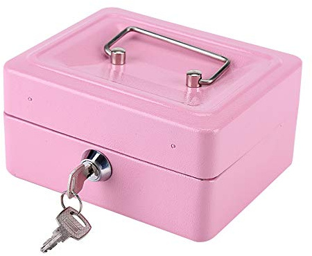 Sicherheitsbox mit Schlüsselschloss aus Stahl mit 6 Fächern, Geldkassette für Geldmünzen, Abschließbar, Geldaufbewahrung, Safe, Schmuckschatulle(Kleines Rosa)