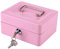 Sicherheitsbox mit Schlüsselschloss aus Stahl mit 6 Fächern, Geldkassette für Geldmünzen, Abschließbar, Geldaufbewahrung, Safe, Schmuckschatulle(Kleines Rosa)