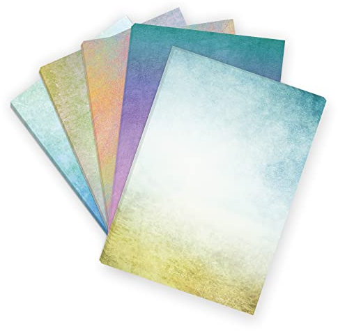 50 Blatt Briefpapier 5x10 MIX | Bunter Mix 5 bunte Aquarell Look Motive | Motivpapier A4 | edles Regenbogen Design Papier | beidseitig bedruckt | Set | 90 g/m²