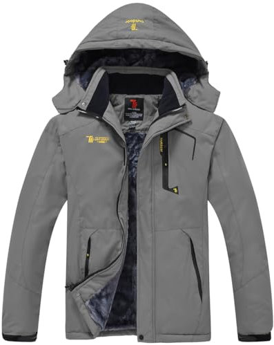 donhobo Herren Outdoor Wanderjacke Schneejacke Winddicht wasserdichte Softshelljacke Winter Warm Fleecejacken Skijacken mit Kapuzen (Mittelgrau,S)