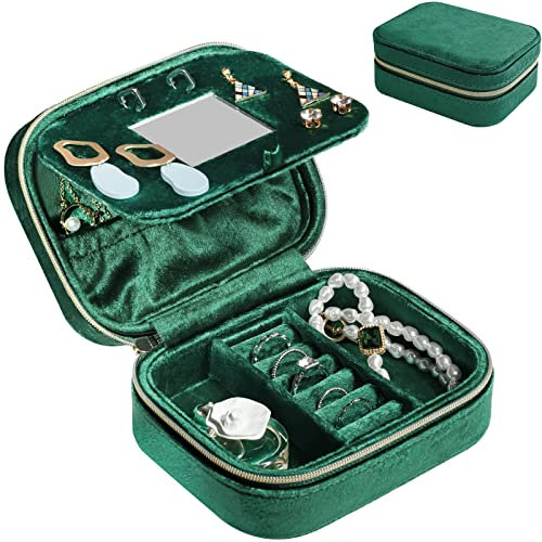 ProCase Samt Schmuckästchen Reise Schmuckaufbewahrung mit Spiegel Schmuck Reiseetui Klein Luxus-Samt Schmuckbox Jewelry Organizer Travel Tragbar Schmuckschatulle für Damen Mädchen Geschenk -Smaragde