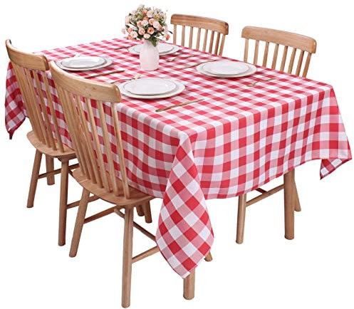 Kesfey Nappe rectangulaire à carreaux en polyester - Anti-déversement et infroissable - Pour extérieur et intérieur - 140 x 200 cm - Rouge