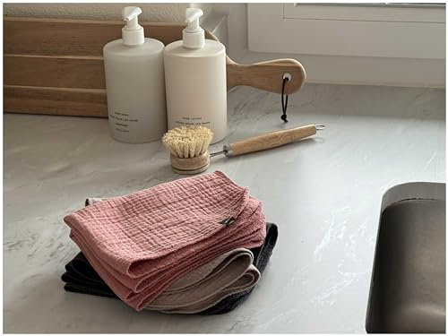 von Herzen Musselin Spüllappen Putzlappen Reinigungstuch wiederverwendbar | 100% Baumwolle | 3er Set handgenähter Spültücher | ca. 33 x 26 cm (Beige)