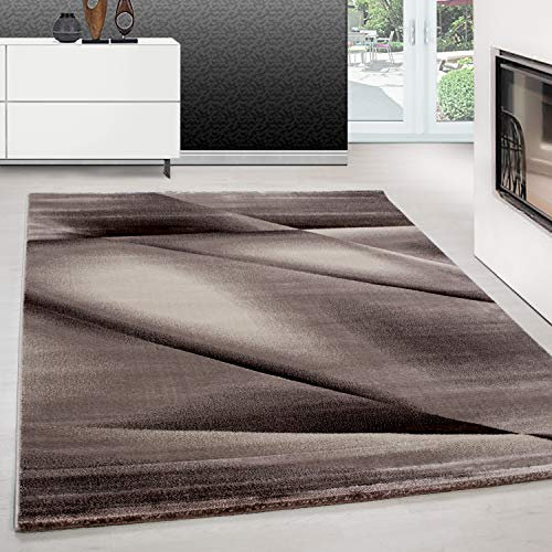 Teppium Moderner Kurzflor Teppich Wohnzimmer 250x350 (240 x 340 cm) Braun - Flauschiger Teppich Waschbar, Abstrakt Design, Pflegeleicht, Weich - Ideal für Schlafzimmer, Esszimer und als Küchenteppich