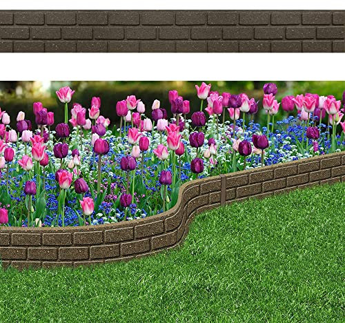 SAVING HUB Garden Flexible Recycled Rubber Border - Outdoor Lawn Pathways Flower Beds Edging Borders - Lightweight Gardening Patio Edge Border with Spikes (Ultra Curve Border Brick Tall 15cm Earth)