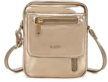 Gladdon EchtesLeder Kleine Handytasche,Umhängetasche mehreren Taschen Zum Umhängen Crossbody Tasche Geldbörse(Gold)