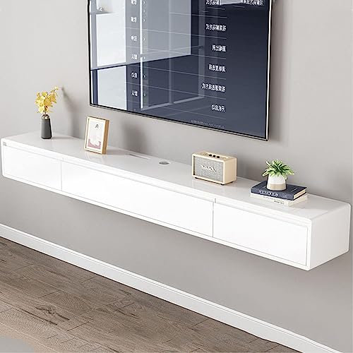 TV Lowboard Hängend - Wandmontage TV-Schrank - TV Schrank Hängend, Hängendes TV-Lowboard Aus Massivem Holz, Medienkonsole, Entertainment-Center, TV-Regal, WLAN-Router, DVD-Aufbewahrungsregale ( Color