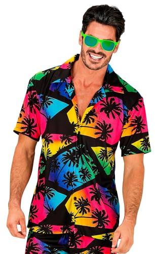 W WIDMANN MILANO Party Fashion - Summer Party Shirt for Men, Palm Trees, Hawaiian, 80s, Festivals, Shows, Carnival, Theme Parties, Size L/XL, Multicolored