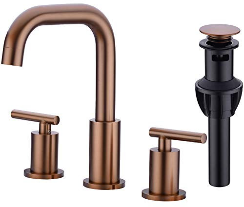 ATHUAH Badarmatur aus gebürstetem Roségold mit Pop-up-Ablauf und cUPC-Wasserversorgungsleitungen, Messing, 2 Griffe, 20,3 cm, 3-Loch-Waschtischarmatur