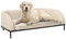PawHut Hundesofa erhöhtes Hundebett 101,5 x 62 x 34,5 cm, Kissen mit abnehmbarem Bezug, Füße aus Stahl, Oberfläche aus Velours, cremeweiß, schwarz