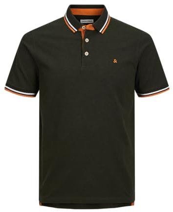 JACK & JONES Herren Slim Fit Polo Shirt JJEPAULOS Uni Sommer Hemd Kragen Kurz Arm Basic Pique Cotton, Schwarz - Weiß - Orange, S