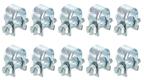 sourcing map 10Pcs Mini Fuel Line Pipe Hose Clamp Clip, Adjustable 10-12mm(0.39-0.47) Fuel Injection Line Style Hose Clamp, Zinc Plated Pipe Hose Clip Tube Clamps