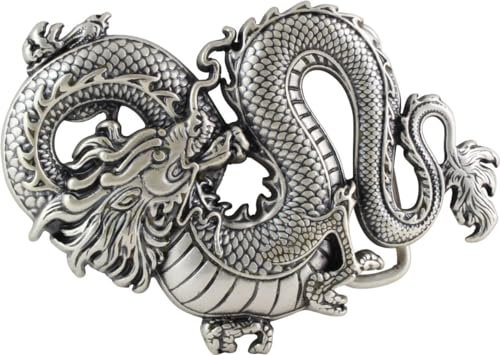 Gürtelschnalle Dragon 4,0 cm | Buckle Drache Wechselschließe Gürtelschließe 40mm Massiv | LARP- und Mittelalter-Outfit | Altsilber