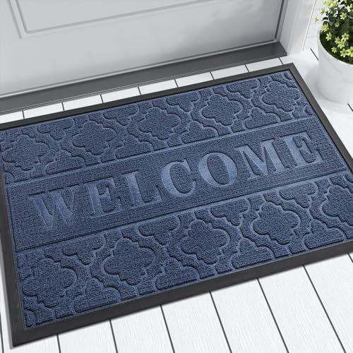Yimobra Welcome Door Mat 92 x 61 cm, Heavy Duty Durable Front Door Mat for Home Entrance, Garage and Garden Outside Entryway Floor Mat, Non Slip, Fade Resistant, Easy Clean,Blue