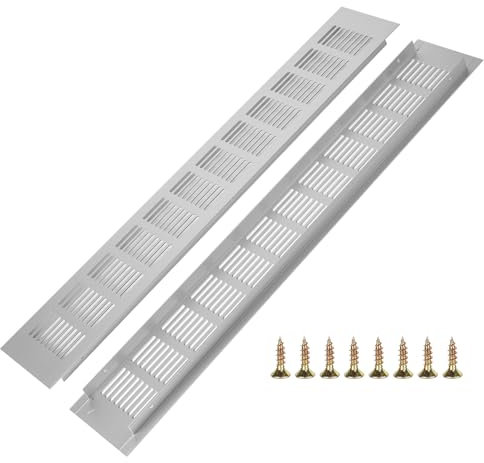 2 griglie di ventilazione in alluminio, griglia di ventilazione, griglia di ventilazione, rettangolare, per scarpiera, bagno, cucina, soggiorno, 80 mm x 500 mm