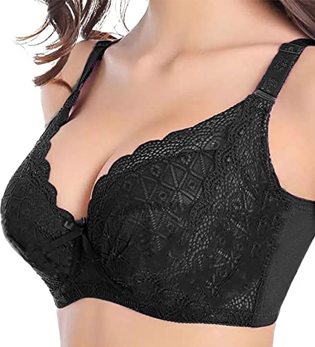 happyqueen Women's Push up Bra Plus Size 36D-48J Floral Lace Underwire Bra - WP-443 (UK, Cup & Band, G, 36, Black)