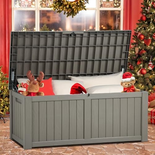 YITAHOME 450 Liter Groß Gartenbox Wasserdicht, Abschließbarem Outdoor Kissenbox, Garten Auflagenbox Wetterfest Garten Aufbewahrungsbox für Gartengeräten Poolzubehör Spielzeug, 140x66x59cm(Hellbraun)