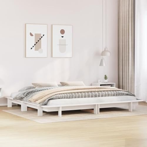 vidaXL Massivholzbett, Bettgestell Bettrahmen mit Lattenrost, Holzbett Bett für Schlafzimmer, Doppelbett, Modernes Design, Weiß 160x200cm Kiefer
