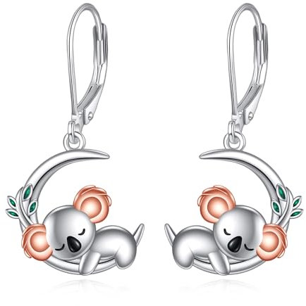 Koala Mond Tropfen Ohrringe für Damen 925 Sterling Silber Süße Tier Ohrhänger Schmuck Geschenk