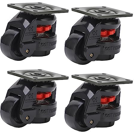 4 Stück Große Tragfähigkeit, Verstellbare Niveauregulierungsrolle, Metall-Kunststoff für Werkbank, Maschine mit Gummiauflage