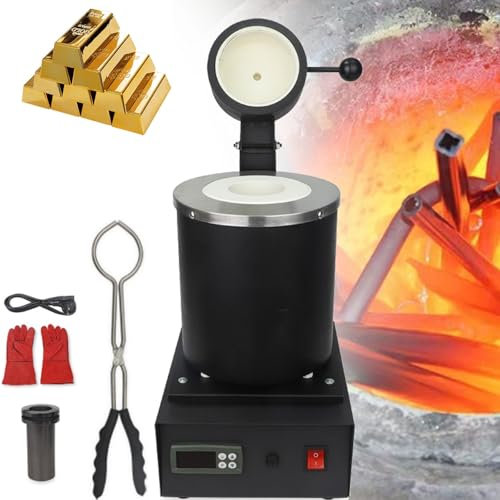 Four de fusion de métaux, for l'or, le cuivre, l'argent, l'aluminium, le fer et l'acier, comprend une protection en maille et un creuset en graphite for le moulage d'orfèvrerie.(Black-2kg)