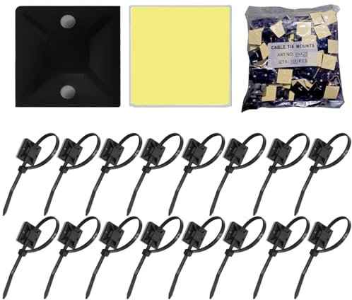 200 Mounts Self-Adhesive Zip Ties, 100 Pcs Black 150mm Cable Ties and 100 Pcs Zip Tie Self Adhesive Mounts Sets, Multi-Purpose Cable Tie, Sticky Pads Organizer, for DIY Home Office Workshop