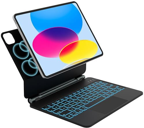 Otuoor for iPad 11th (A16 2025) & iPad 10th Generation Case with Keyboard – Magic-Style Magnetic Keyboard for ipad 10th generation (10.9-inch 2022) with 7 Color Backlight, Multi-Touch Trackpad (Black)